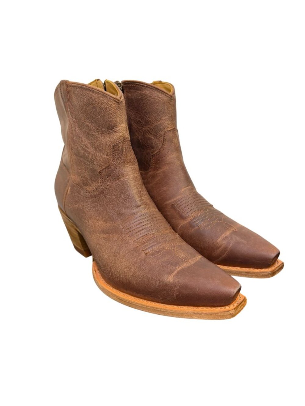 Tecovas Western Brown Leather Booties With Zipper & Size 8.5 - Picture 2 of 10
